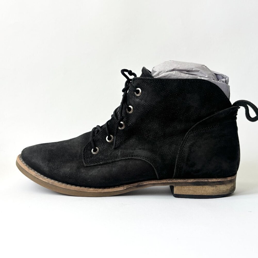 Diba Eli Black Suede Leather Combat Lace Up Women's Booties / Boots - sz 8 - Picture 9 of 16